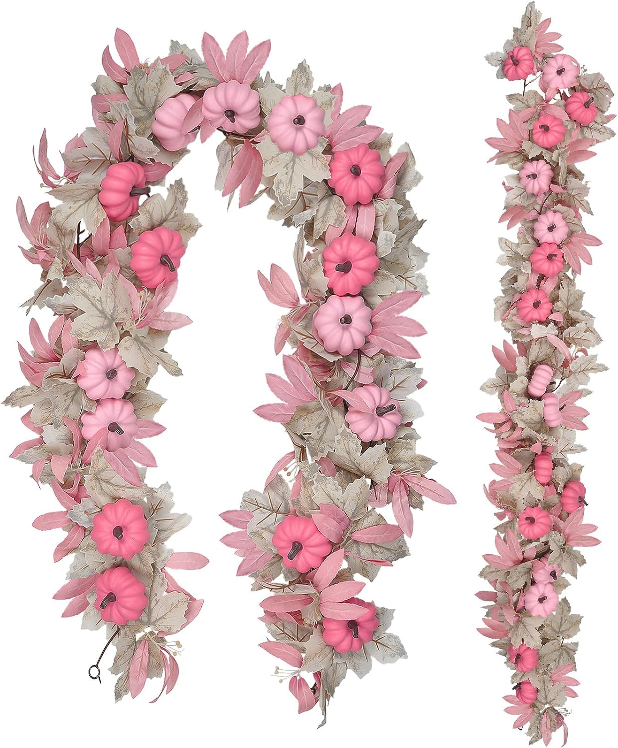 5.7FT Pink Pumpkins Fall Garland Maple Leaves Thanksgiving Table Decor