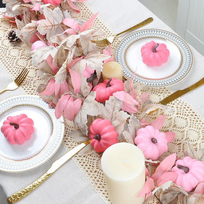 5.7FT Pink Pumpkins Fall Garland Maple Leaves Thanksgiving Table Decor