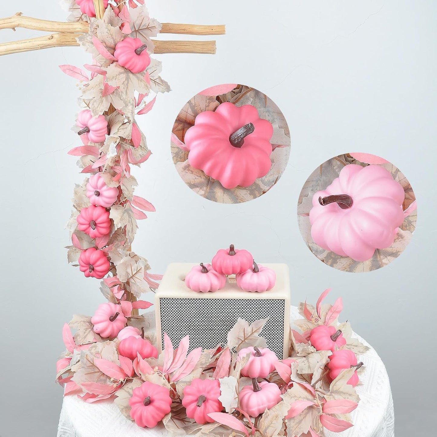 5.7FT Pink Pumpkins Fall Garland Maple Leaves Thanksgiving Table Decor