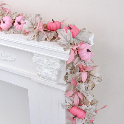 5.7FT Pink Pumpkins Fall Garland Maple Leaves Thanksgiving Table Decor