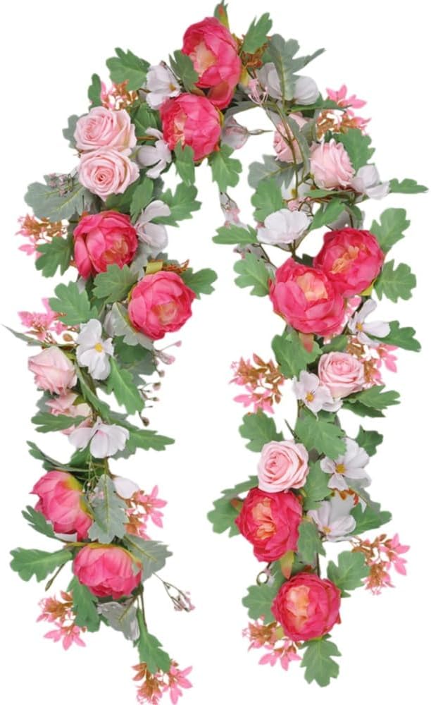 5.7FT Pink Pumpkins Fall Garland Maple Leaves Thanksgiving Table Decor