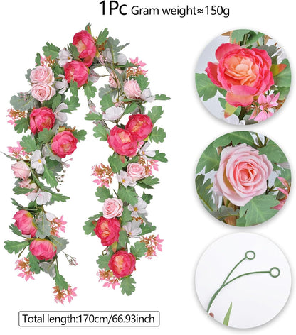 5.7FT Pink Pumpkins Fall Garland Maple Leaves Thanksgiving Table Decor