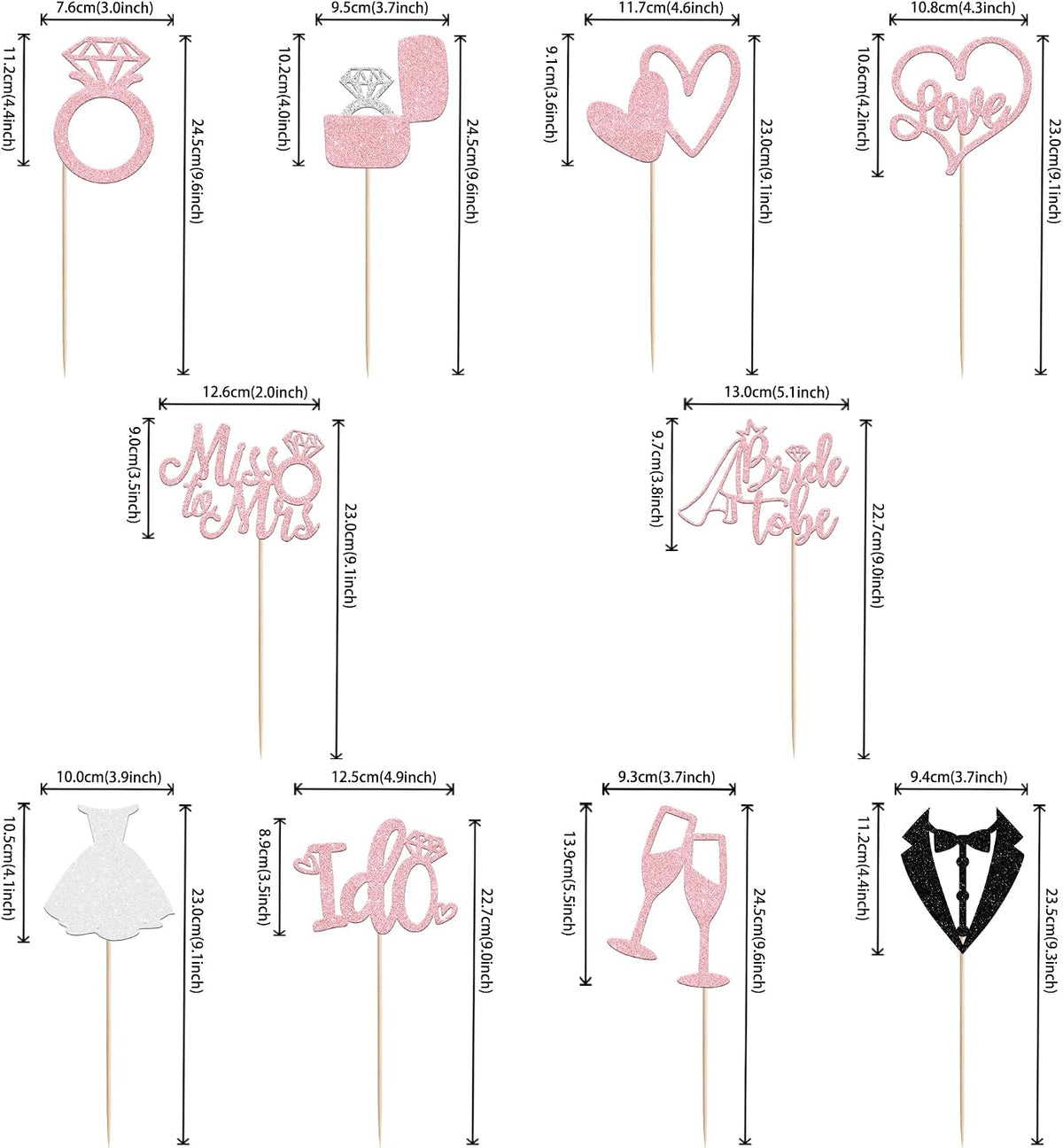 10 PCS Bride to Be Centerpiece Sticks Wedding Table Flower Centerpieces Sticks I Do Love Heart Ring Miss to Mrs Floral Decorations for Wedding Engagement Bridal Shower Party Supplies Pink