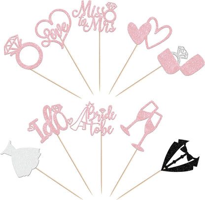 10 PCS Bride to Be Centerpiece Sticks Wedding Table Flower Centerpieces Sticks I Do Love Heart Ring Miss to Mrs Floral Decorations for Wedding Engagement Bridal Shower Party Supplies Pink