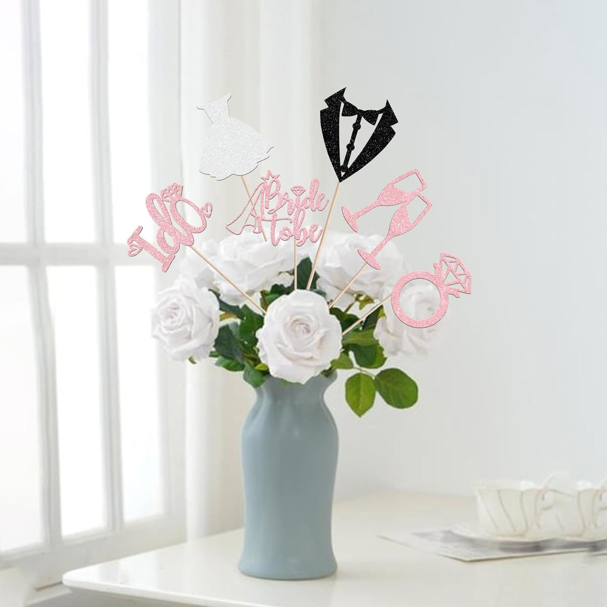 10 PCS Bride to Be Centerpiece Sticks Wedding Table Flower Centerpieces Sticks I Do Love Heart Ring Miss to Mrs Floral Decorations for Wedding Engagement Bridal Shower Party Supplies Pink