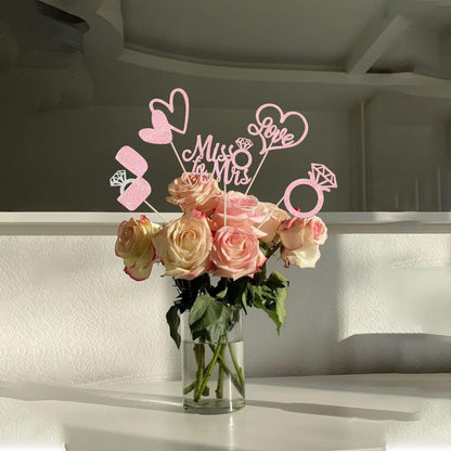 10 PCS Bride to Be Centerpiece Sticks Wedding Table Flower Centerpieces Sticks I Do Love Heart Ring Miss to Mrs Floral Decorations for Wedding Engagement Bridal Shower Party Supplies Pink