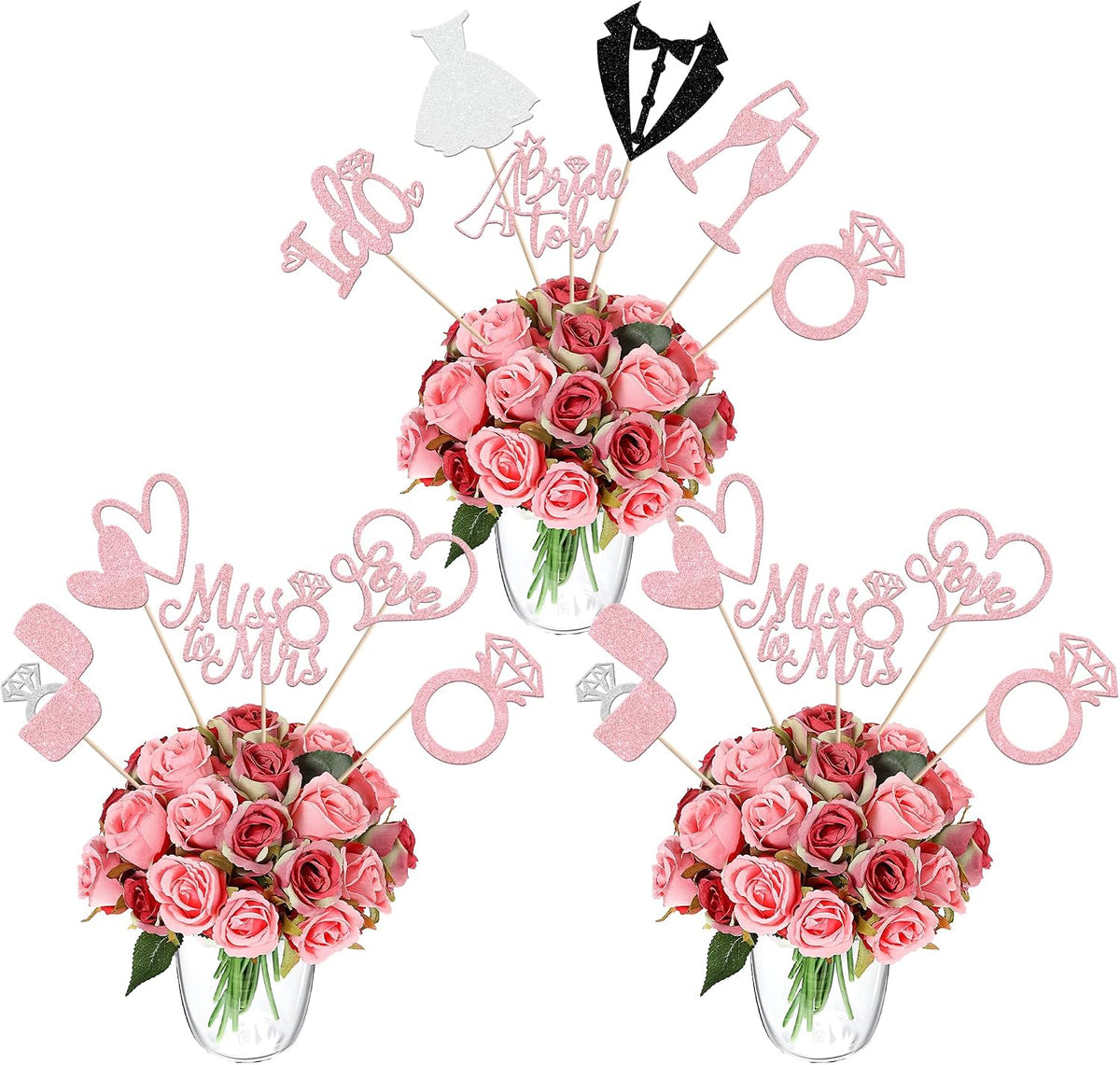 10 PCS Bride to Be Centerpiece Sticks Wedding Table Flower Centerpieces Sticks I Do Love Heart Ring Miss to Mrs Floral Decorations for Wedding Engagement Bridal Shower Party Supplies Pink