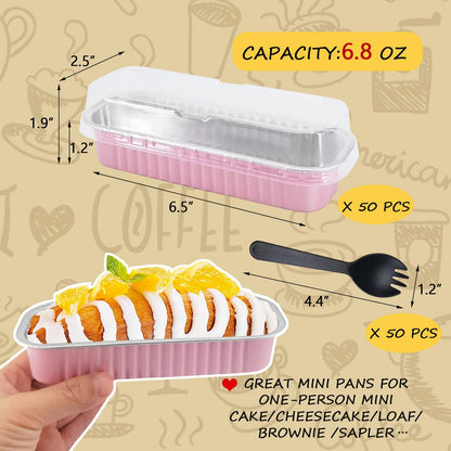 Mini Loaf Pans with Lids 50 Pack, 6.8oz Small Cake Baking Tins