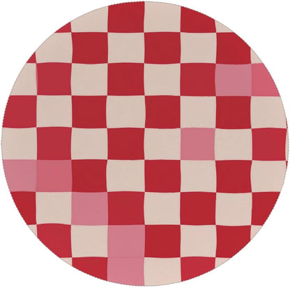 Round Placemats Set of 1, Pink Beige Plaid Checkerboard Pattern Heat Resistant Washable Place Mats Table Mat for Kitchen Dining Party