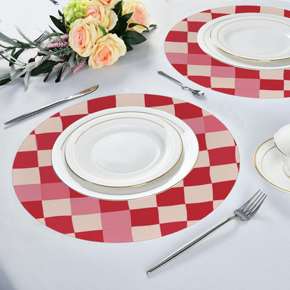 Round Placemats Set of 1, Pink Beige Plaid Checkerboard Pattern Heat Resistant Washable Place Mats Table Mat for Kitchen Dining Party