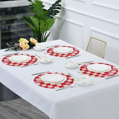 Round Placemats Set of 1, Pink Beige Plaid Checkerboard Pattern Heat Resistant Washable Place Mats Table Mat for Kitchen Dining Party