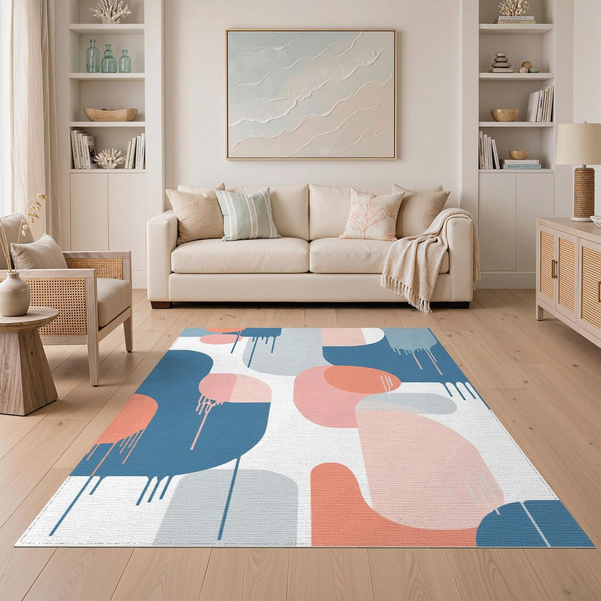5'x7' Washable Flatwoven Rug, Blush Pink Abstract Abstract Stain Resistant Area Rug for Guest Room, Lounge, Apartment, Non-Slip Low Profile Floor Covering | Ref:2092535