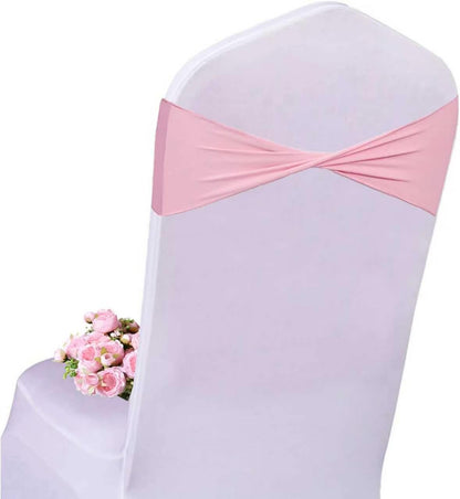 50 PCS Spandex Light Pink Chair Sashes Bows Stretch Chair Cover Bands Ties