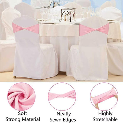 50 PCS Spandex Light Pink Chair Sashes Bows Stretch Chair Cover Bands Ties