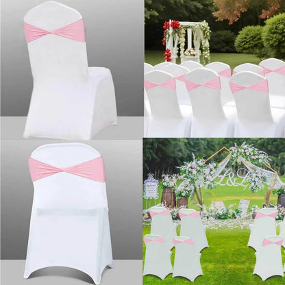 50 PCS Spandex Light Pink Chair Sashes Bows Stretch Chair Cover Bands Ties