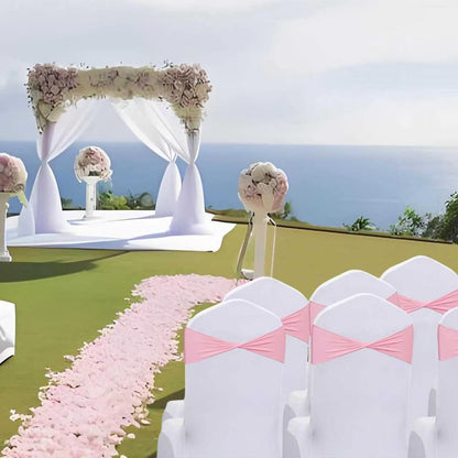 50 PCS Spandex Light Pink Chair Sashes Bows Stretch Chair Cover Bands Ties