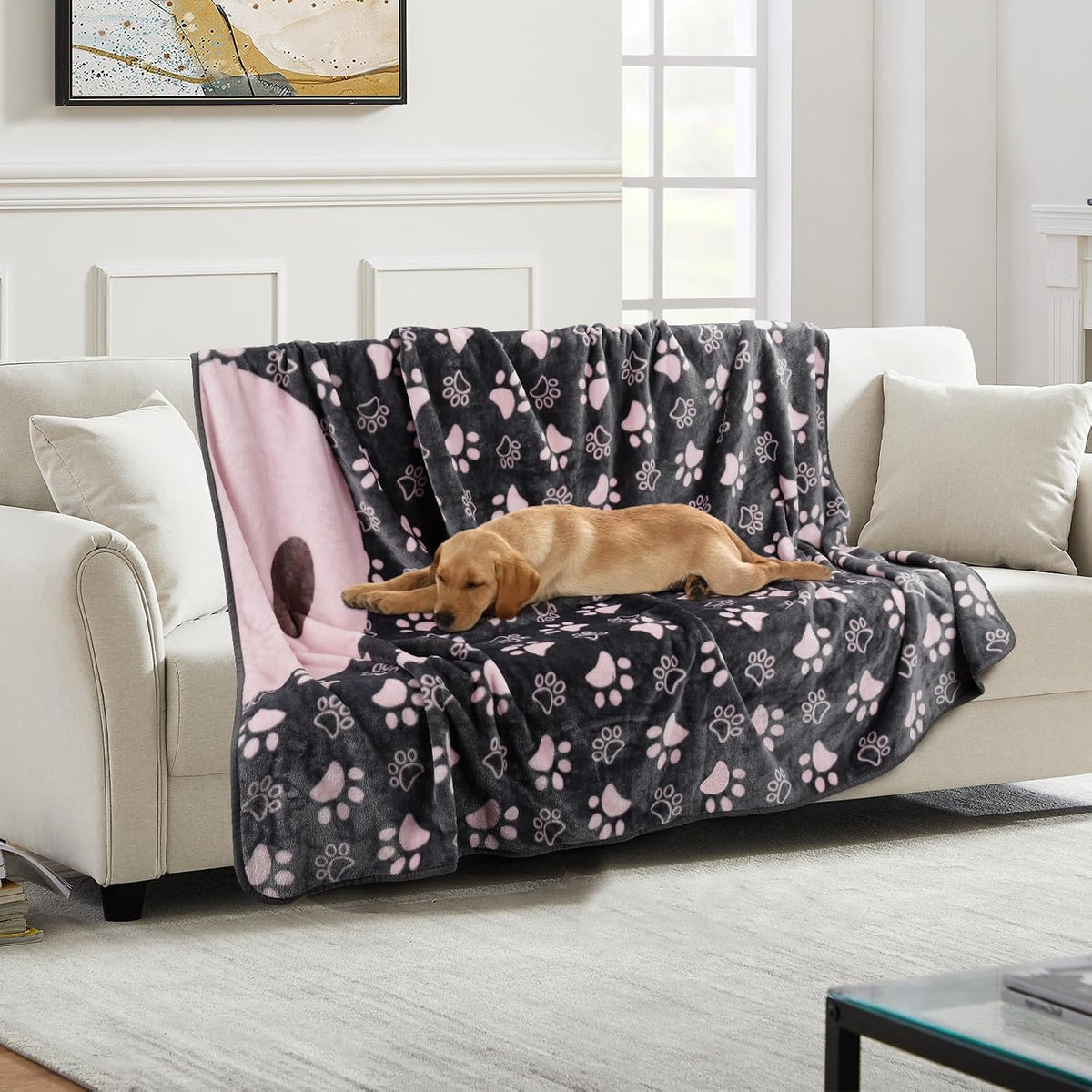 Dog Blanket for Large Dogs, Soft Reversible Cute Paw Grey 60"x50"