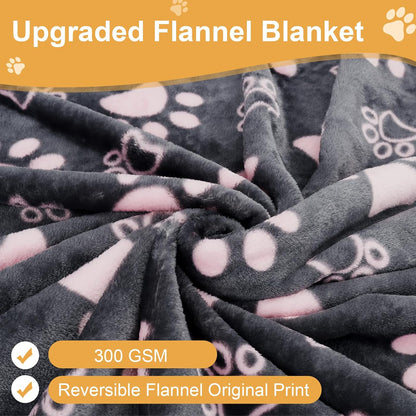 Dog Blanket for Large Dogs, Soft Reversible Cute Paw Grey 60"x50"