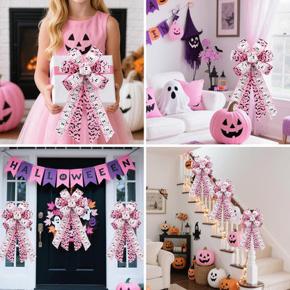 Pink Halloween Wired Ribbon, 4 Rolls Ghost Ribbon for Wreath Bow Making