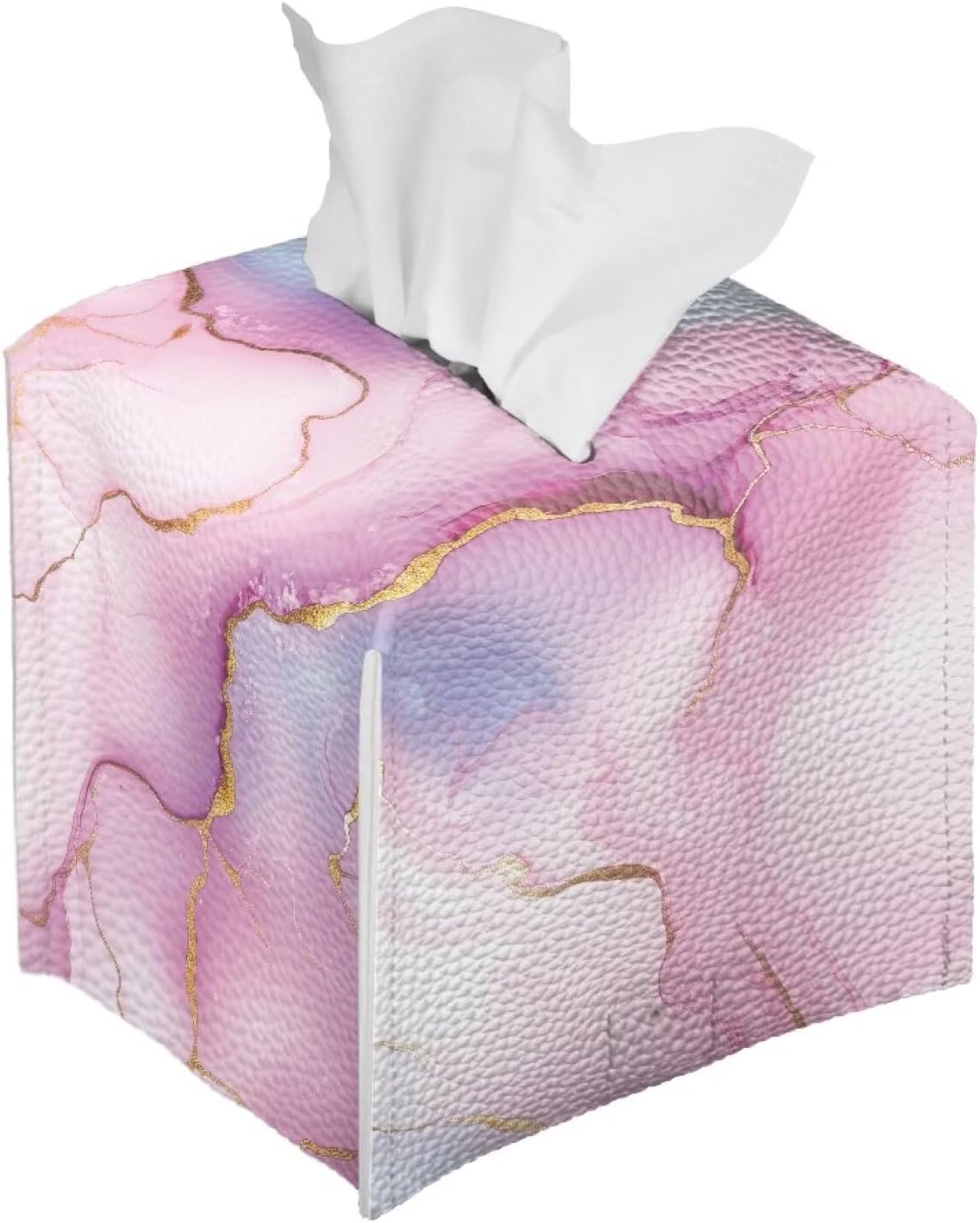 Marble Pink Cube Tissue Box Holders Waterproof Pu Leather Tissue Box Cover Convenient Tissue Box Organizer for Tabletop Bathroom Office Decor