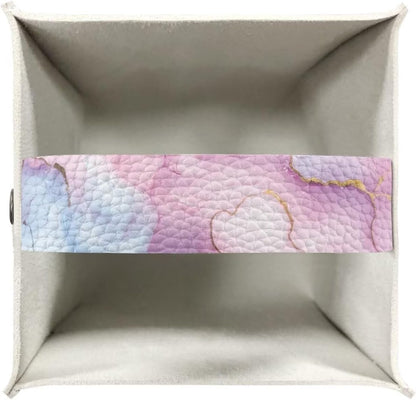 Marble Pink Cube Tissue Box Holders Waterproof Pu Leather Tissue Box Cover Convenient Tissue Box Organizer for Tabletop Bathroom Office Decor