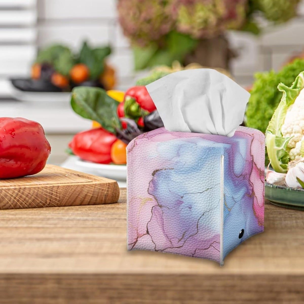 Marble Pink Cube Tissue Box Holders Waterproof Pu Leather Tissue Box Cover Convenient Tissue Box Organizer for Tabletop Bathroom Office Decor