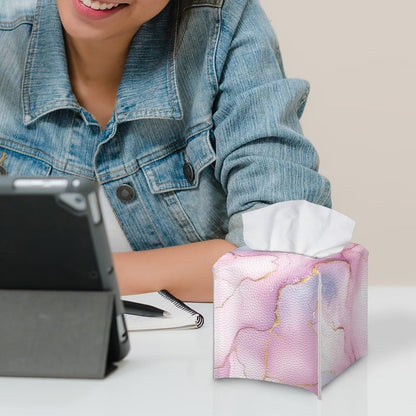 Marble Pink Cube Tissue Box Holders Waterproof Pu Leather Tissue Box Cover Convenient Tissue Box Organizer for Tabletop Bathroom Office Decor