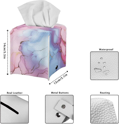 Marble Pink Cube Tissue Box Holders Waterproof Pu Leather Tissue Box Cover Convenient Tissue Box Organizer for Tabletop Bathroom Office Decor