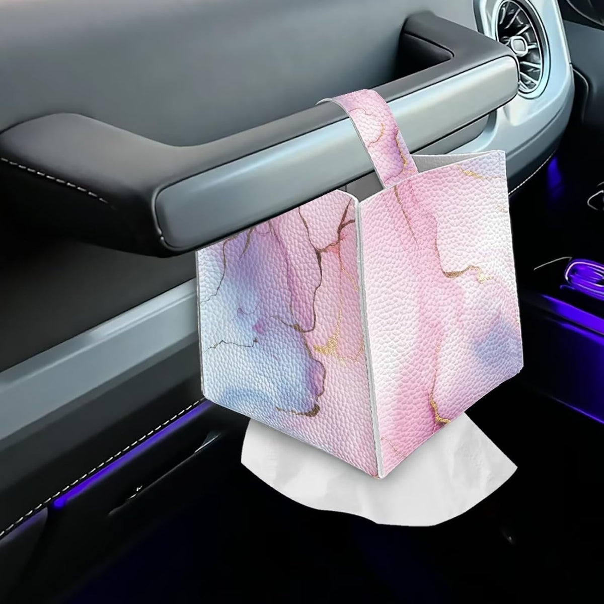 Marble Pink Cube Tissue Box Holders Waterproof Pu Leather Tissue Box Cover Convenient Tissue Box Organizer for Tabletop Bathroom Office Decor