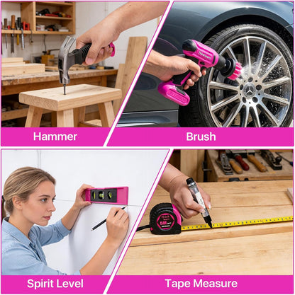 8V Pink Cordless Drill Set, 56 Pcs Power Drill Tool Set for Women