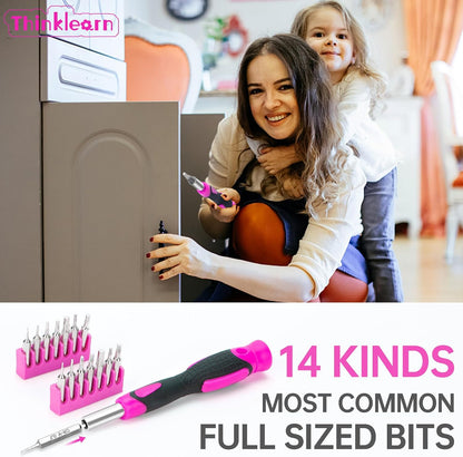 8V Pink Cordless Drill Set, 56 Pcs Power Drill Tool Set for Women