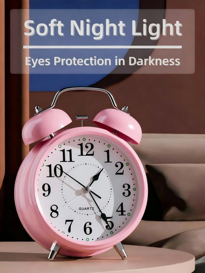 4 Inches Analog Alarm Clocks Retro Backlight Cute Simple Design with Night Light Silent Non-Ticking Battery Operated [Pink]