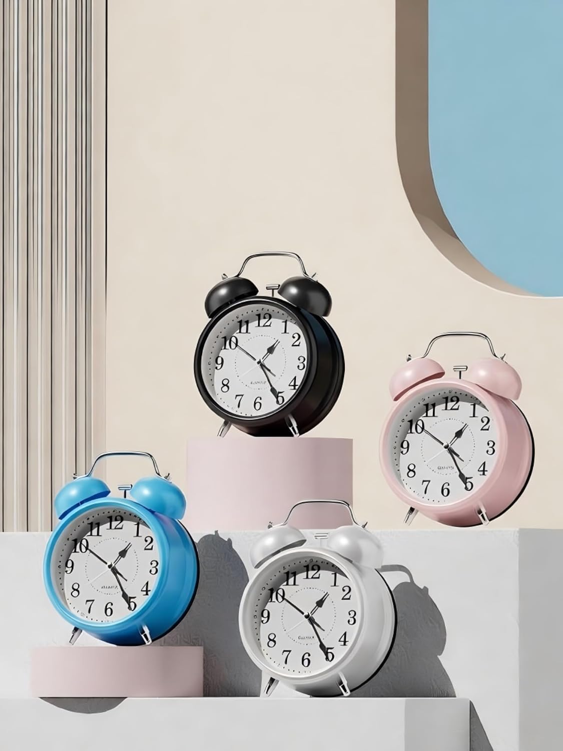 4 Inches Analog Alarm Clocks Retro Backlight Cute Simple Design with Night Light Silent Non-Ticking Battery Operated [Pink]