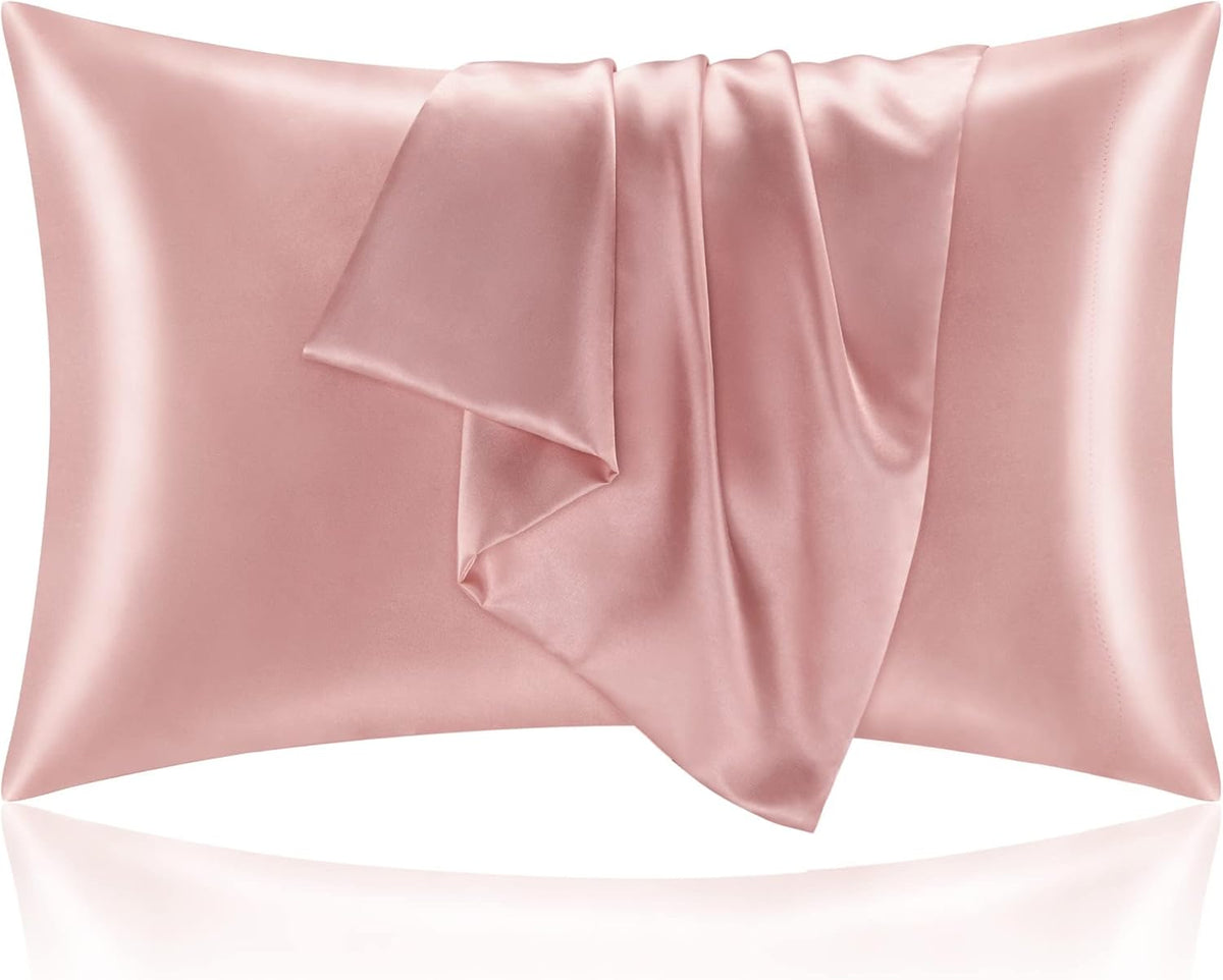 Zipper Satin Pillowcases, Standard Size 20"x26", Rose Pink, 2Pcs