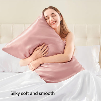 Zipper Satin Pillowcases, Standard Size 20"x26", Rose Pink, 2Pcs