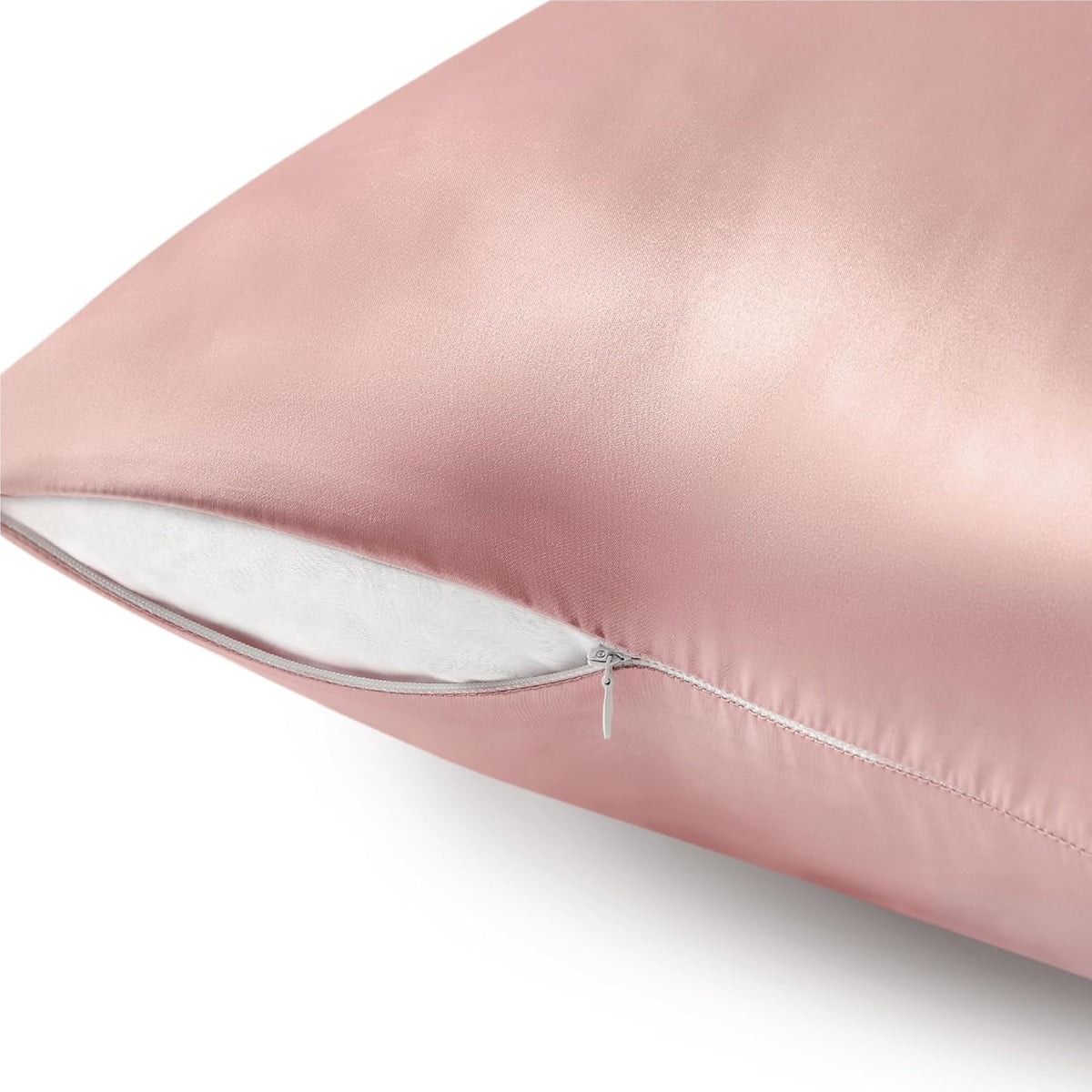 Zipper Satin Pillowcases, Standard Size 20"x26", Rose Pink, 2Pcs