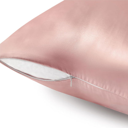 Zipper Satin Pillowcases, Standard Size 20"x26", Rose Pink, 2Pcs