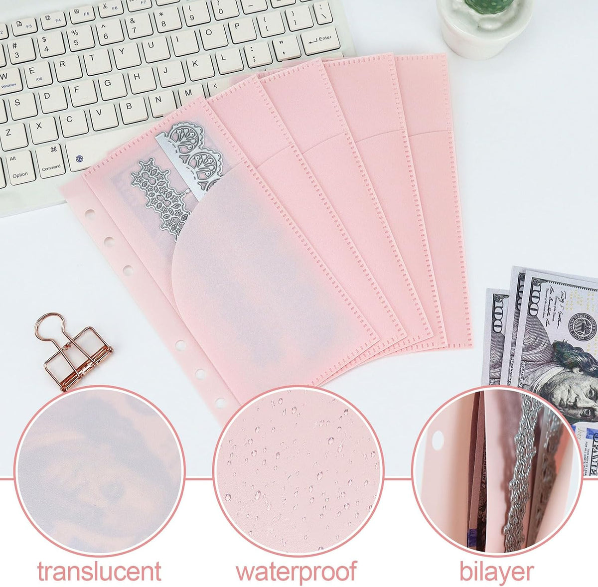 10 Pcs A6 Binder Pockets with No Zipper Two Pockets Budget Envelopes