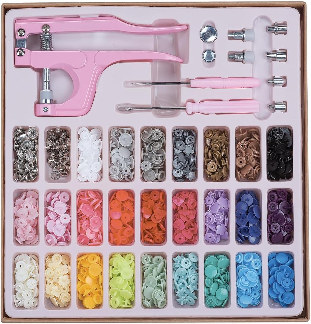 Plastic Snap Fastener Kit with Snaps Pliers (Pink)
