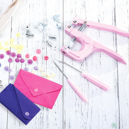 Plastic Snap Fastener Kit with Snaps Pliers (Pink)