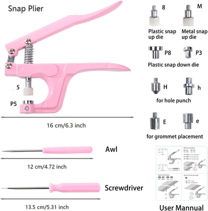 Plastic Snap Fastener Kit with Snaps Pliers (Pink)