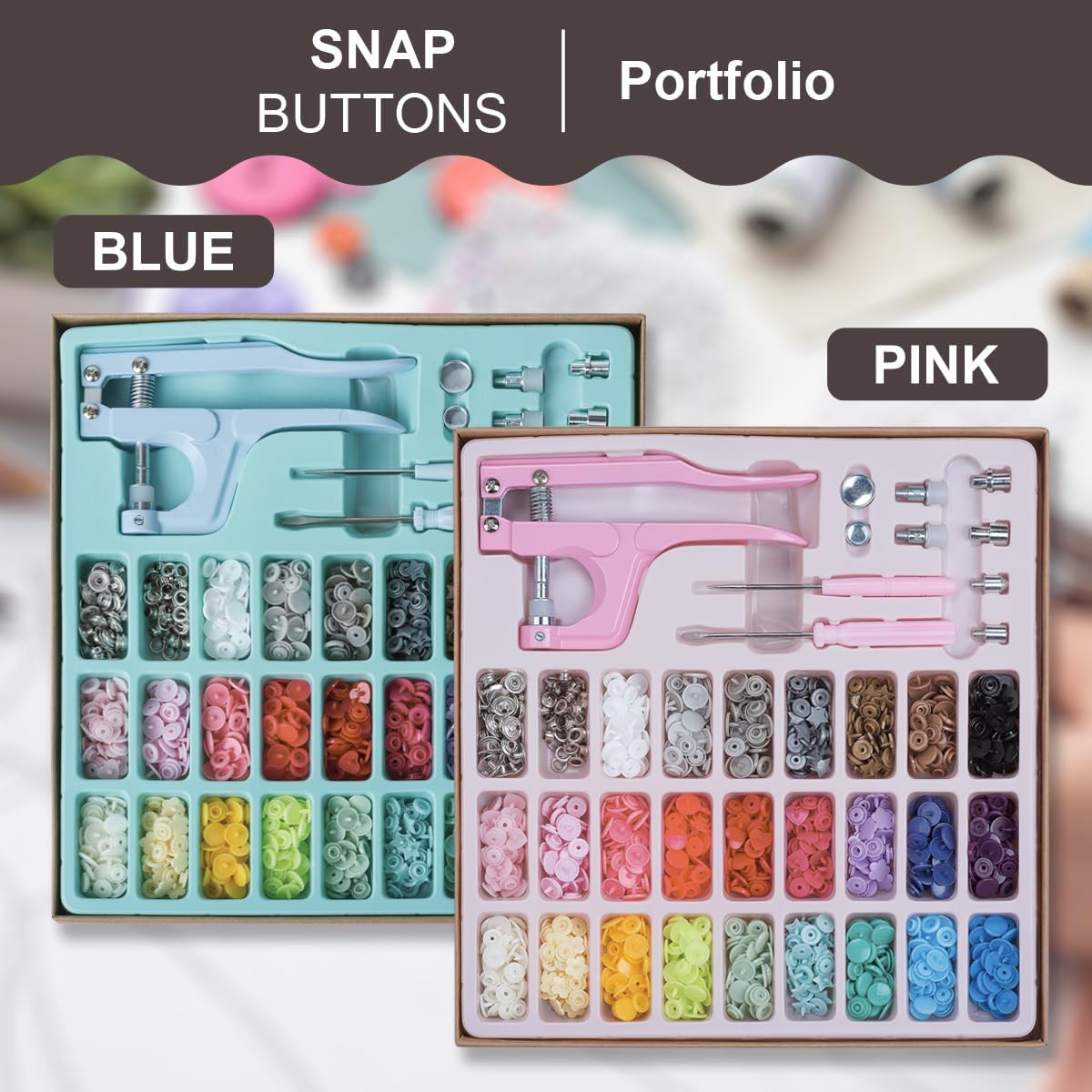 Plastic Snap Fastener Kit with Snaps Pliers (Pink)