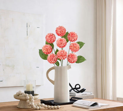 27.6" Pink Artificial Dahlia Flowers 3Pcs Fake Roses Bouquet Ball Dahlia Flower Arrangement Faux Pincushion Flower with 3 Heads Long Stem for Centerpiece Home Decor