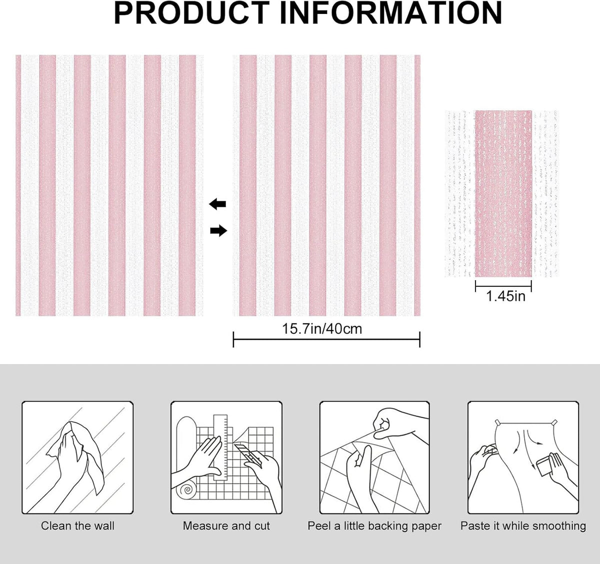 Pink Stripe Peel and Stick Wallpaper 15.7" x 1180"