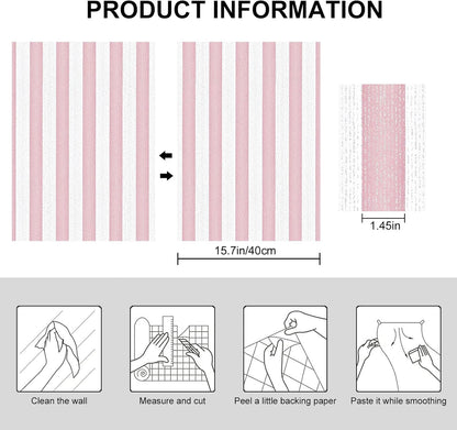 Pink Stripe Peel and Stick Wallpaper 15.7" x 1180"