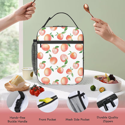 Pink Peach Lunch Tote for Girls Women, Cute Insulated Lunch Bag