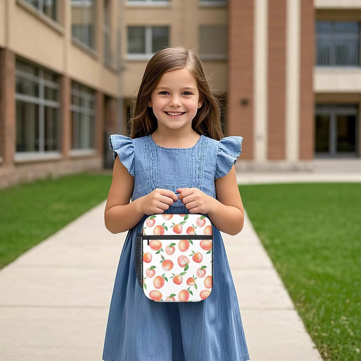 Pink Peach Lunch Tote for Girls Women, Cute Insulated Lunch Bag