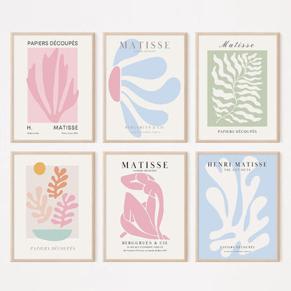Henri Matisse Wall Art Prints Pink Blue Canvas Wall Decor Aesthetic Pictures Wall Art Danish Pastel Painting Henri Matisse Poster Trendy Artwork for Bedroom 8x10 Inch Unframed Set of 6