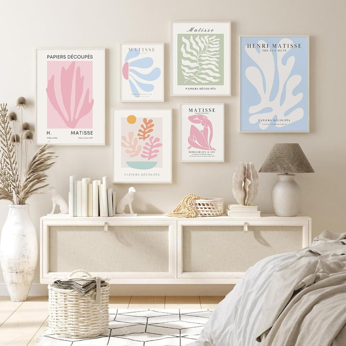 Henri Matisse Wall Art Prints Pink Blue Canvas Wall Decor Aesthetic Pictures Wall Art Danish Pastel Painting Henri Matisse Poster Trendy Artwork for Bedroom 8x10 Inch Unframed Set of 6