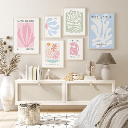 Henri Matisse Wall Art Prints Pink Blue Canvas Wall Decor Aesthetic Pictures Wall Art Danish Pastel Painting Henri Matisse Poster Trendy Artwork for Bedroom 8x10 Inch Unframed Set of 6
